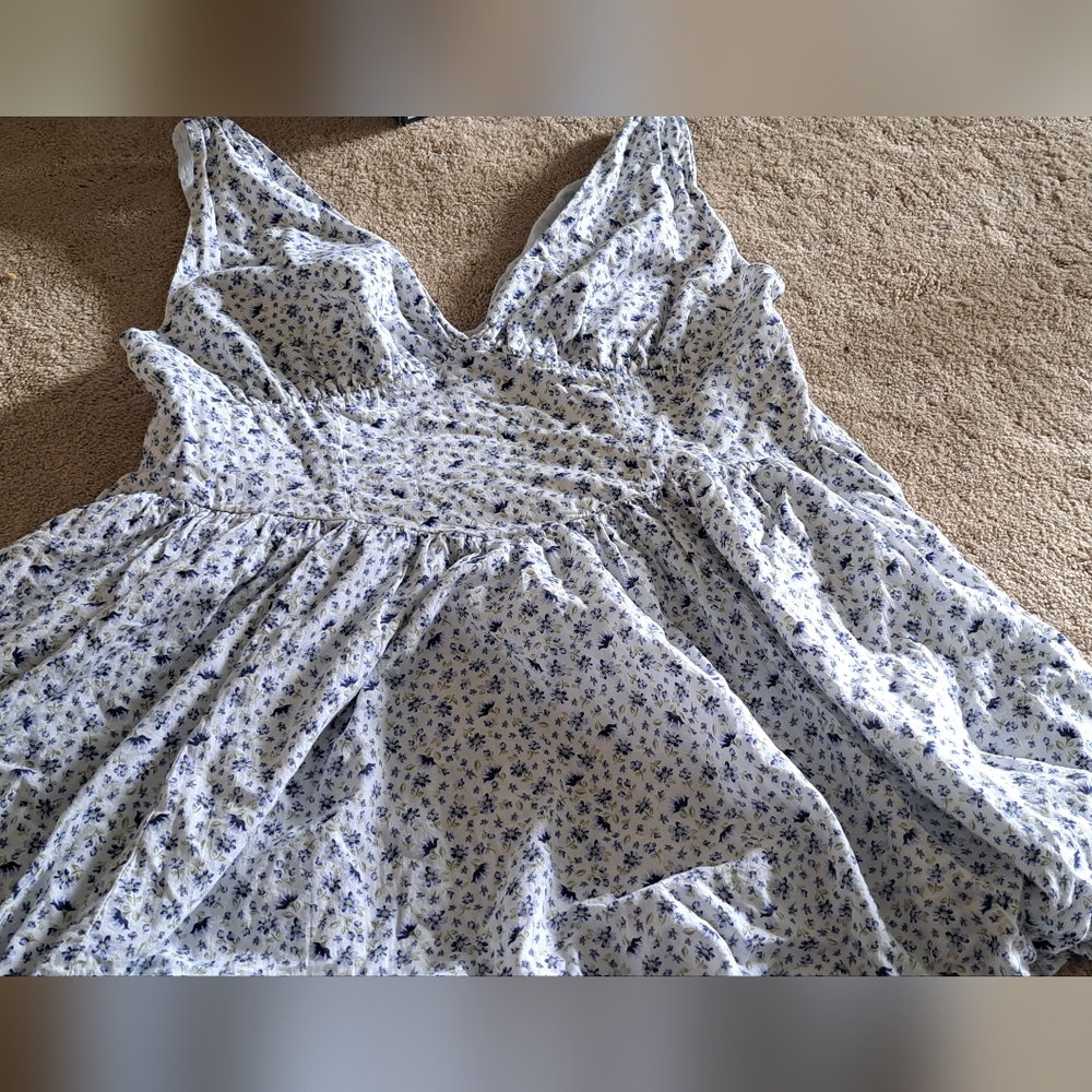 Divided Blue and White Floral Mini Dress